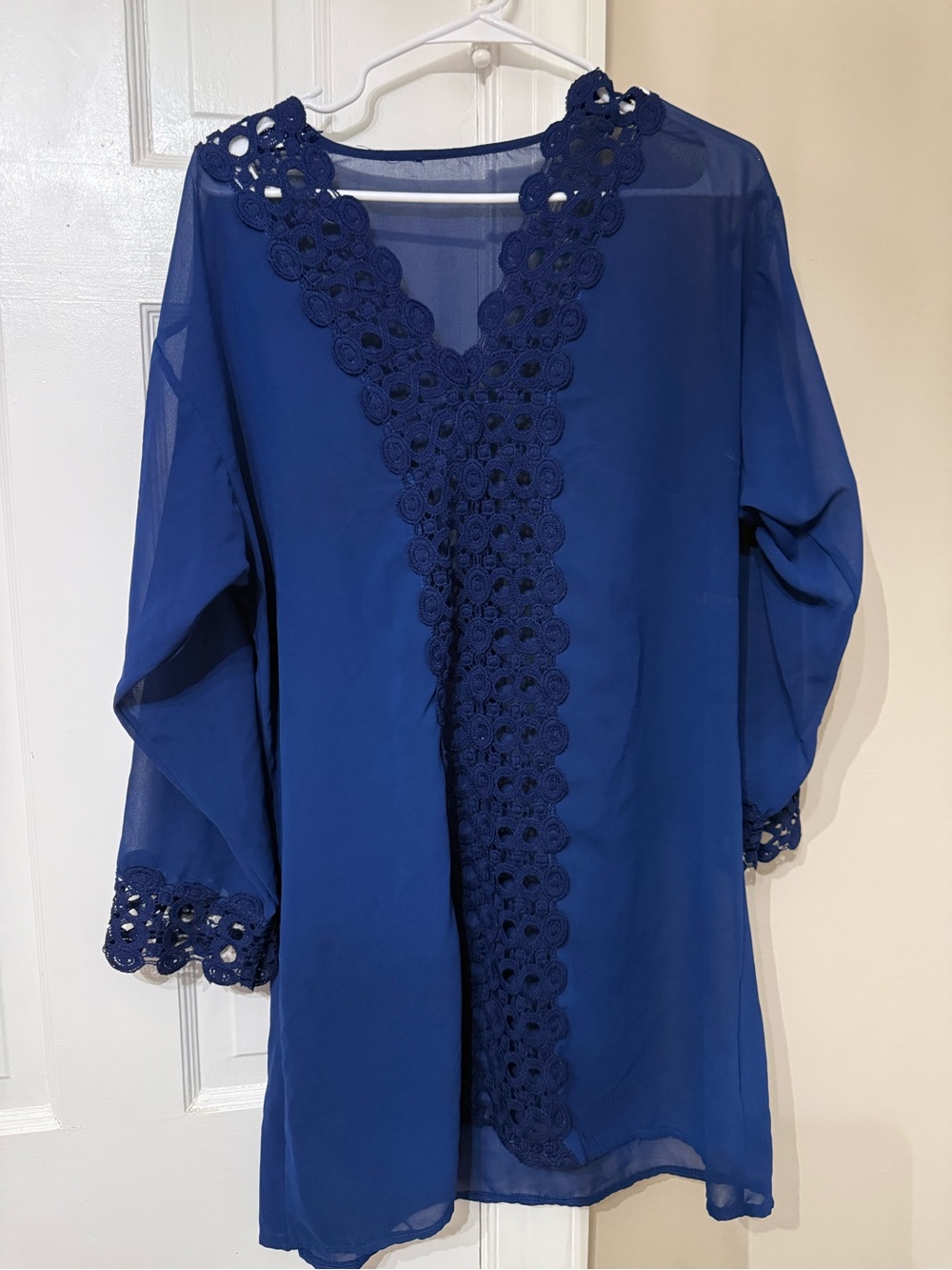 Blue Crochet Trim Sheer Cover up